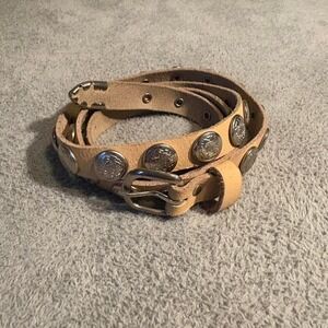 Vintage Tan  belt with silver buckle And studs  Length 39 inches‎